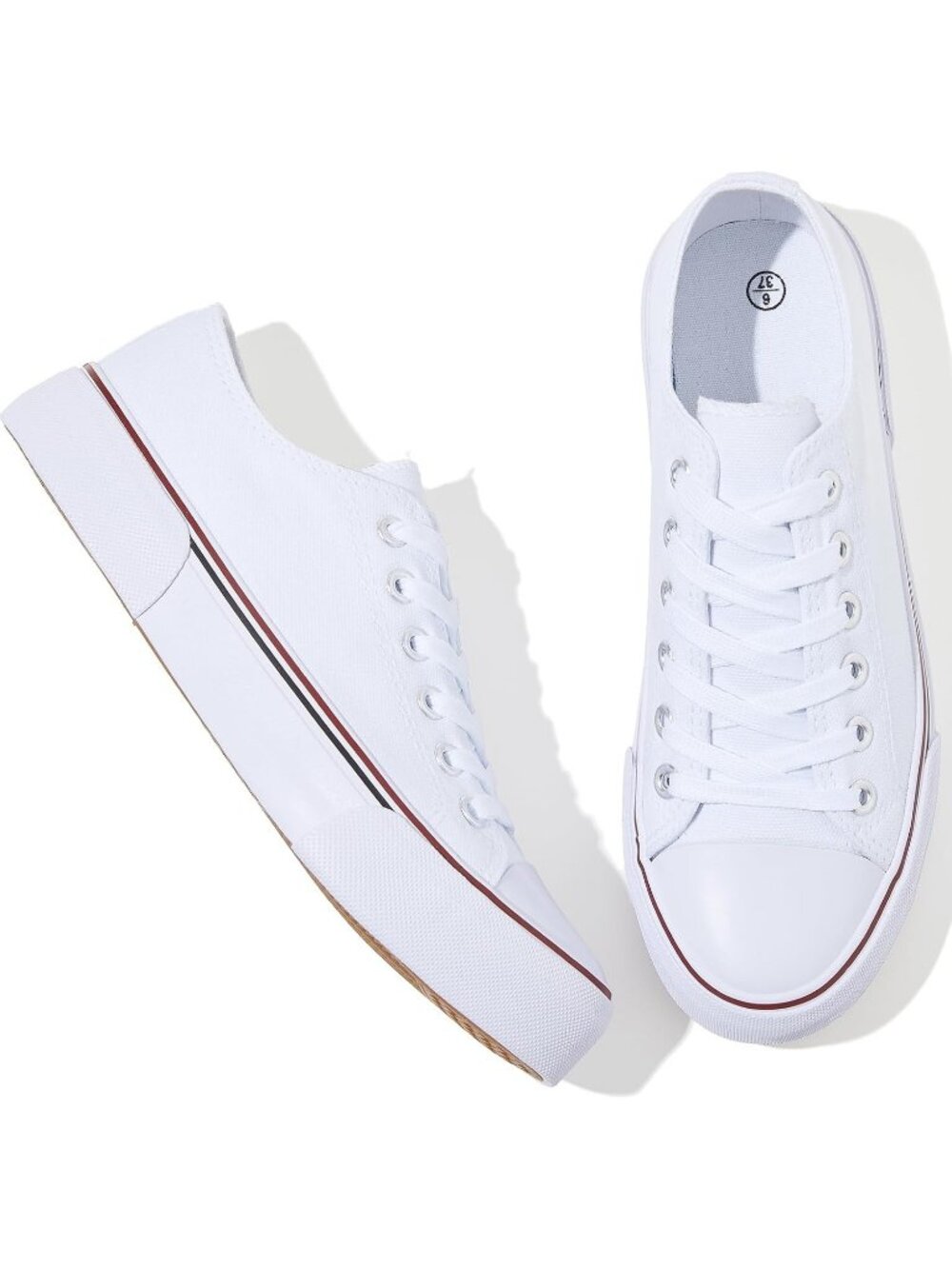 Women's White Rubber Sole Canvas Lace Up Fashion Comfortable Walking Shoes
